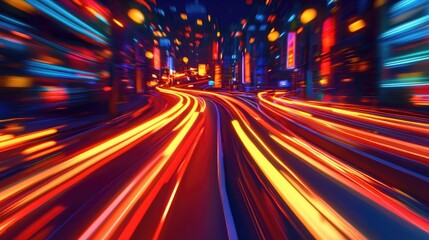Fototapeta premium Dynamic night traffic captured with a creative zoom effect emphasizing motion and energy