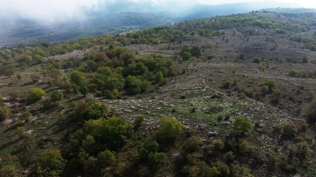 Top skyview of Col de Vence in the clouds  in Provence