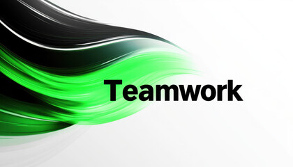 Dynamic green and black abstract design with the word 'Teamwork' emphasized on a sleek, flowing background.