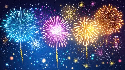 Colorful firework bursts lighting up the night sky creating a festive atmosphere for celebrations
