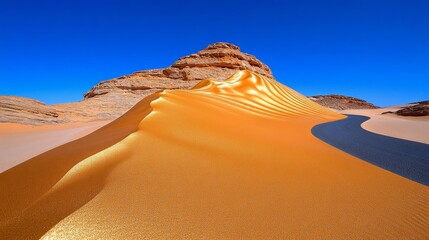 Desert Landscape with Winding Road and Sand Dunes