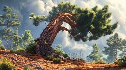 Naklejka premium Close up of a large pine tree damaged by a hurricane showcasing the impact of nature s fury