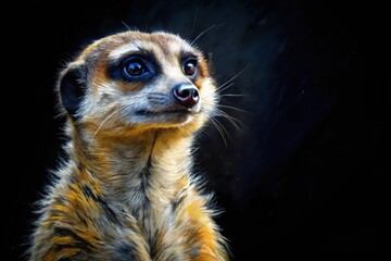 Fototapeta premium Acrylic abstract meerkat painting on black background, asymmetrical