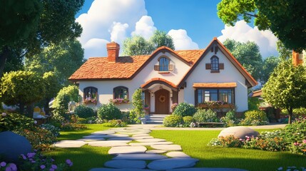 Charming home with a spacious yard surrounded by lush greenery perfect for family gatherings and outdoor activities