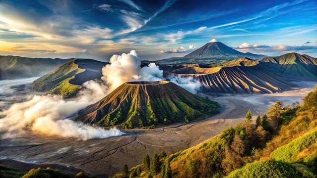 Active volcano crater of Bromo on Java island