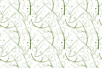 Sketch  microgreen  seeds vector illustration. Seamless pattern with young leaves seedlings. peas raw microgreens sprouts, healthy eating concept