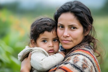 Fototapeta premium Mother embracing child, love and care shown in warm hug