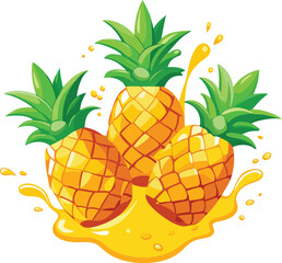 set of fresh delicious pineapples splashing