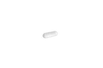 One white color capsule isolated on the transparent background PNG file.