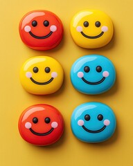 Colorful smiley face cookies on vibrant background
