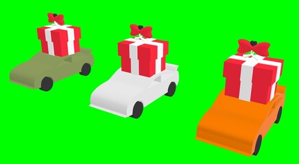 3d illustration of christmas valentine gift box car