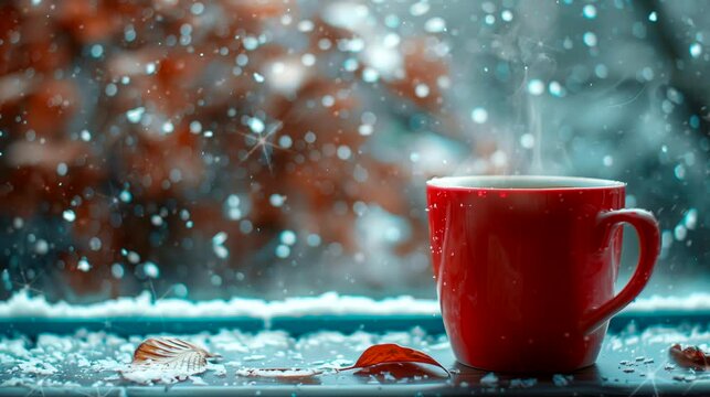 A cup of espresso as the first signs of winter frost appear. Looping 4k video animation background