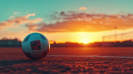 Naklejka premium Sunset Soccer Ball on a Field