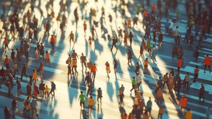 Obraz premium Urban Crowd at Sunset Crossing Busy Intersection