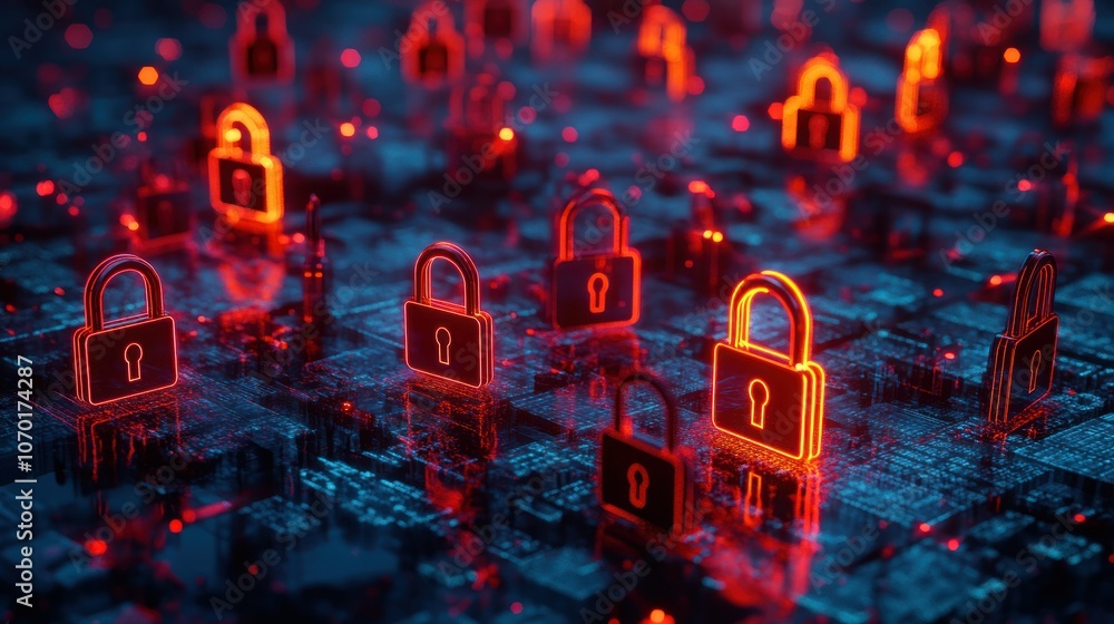 Poster digital locks on cybersecurity data visuals