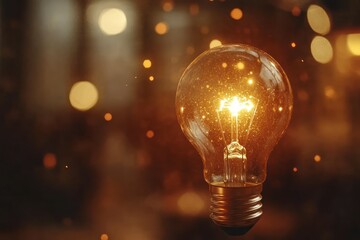 Bright Light Bulb with Glittering Background