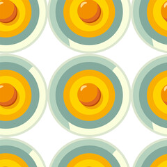 Seamless pattern of raw egg in a plate, yellow, broken, isolated. Vector
