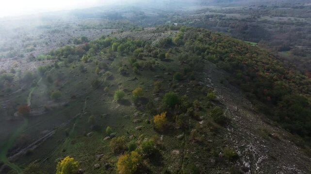 Aerial top view of Col de Vence in France in the clouds