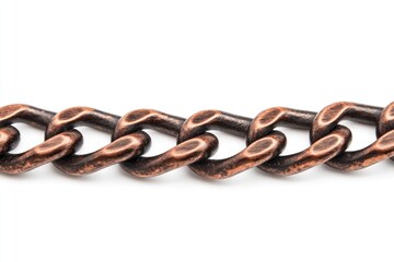 Close-up of a copper chain isolated on a white background.