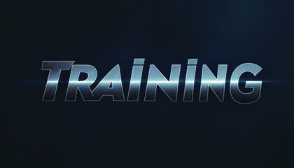 Bold metallic text displaying the word 'TRAINING' on a dark, futuristic background with a sleek, illuminated design.