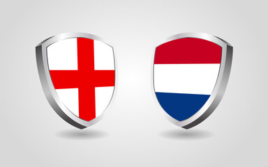 Netherlands vs England flag shields on a white background, Football soccer championship competition vector illustration