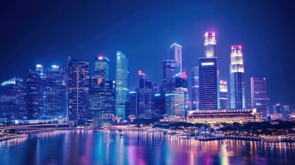 Fototapeta premium real estate financing team in Singapore developing investment partnerships, digital screens in background,