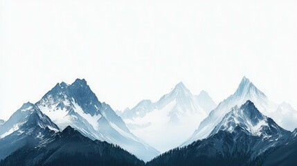 Obraz premium A panoramic view of snow-capped mountains against a white sky.