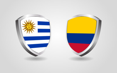 Uruguay vs Colombia flag shields on a white background, Football soccer championship competition vector illustration