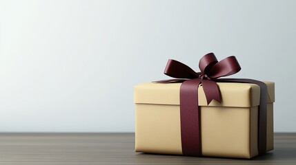 Beige and brown gift on wooden table	