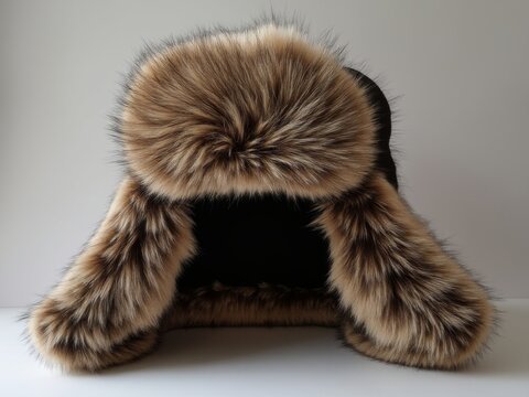 Brown winter trapper hat with luxurious fur trim on a neutral background, showcasing high-quality cold-weather fashion accessory for outdoor activities