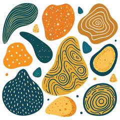 set of hand drawn organic textured shapes