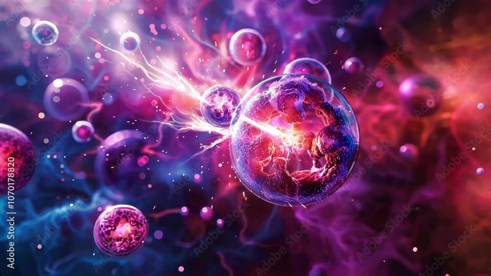 Poster a closeup of a gluon emitting and absorbing additional quarks displaying their strong interactions.