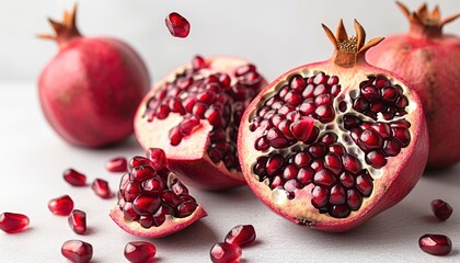 Falling pomegranate seeds isolated on transparent 