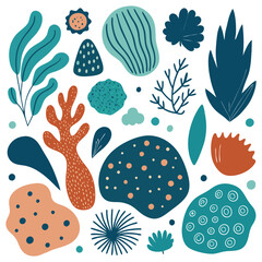 set of hand drawn organic textured shapes