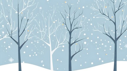A Wintery Scene with Bare Trees and Falling Snow