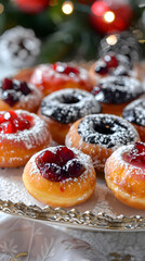 Fruity jelly-filled donuts with strawberry, raspberry, and blueberry fillings for a delightful dessert