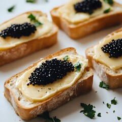 Toasted Bread with Butter and Black Caviar