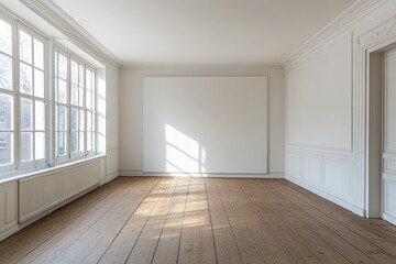 A large white wall in an art gallery