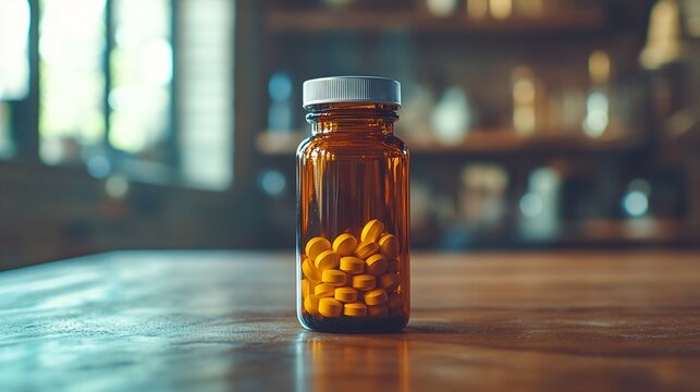 Prescription medication bottle with naltrexone drug pills inside , addiction treatment