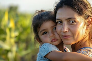 Fototapeta premium Mother and daughter share a tender moment outdoors