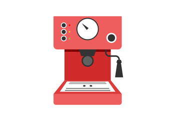 Red coffee machine on white background.Vector illustration.
