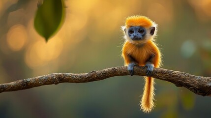 Naklejka premium Langur perched on a tree branch in a Thai forest in the afternoon. generative ai