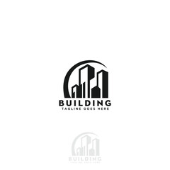building design and construction logo. creative logo construction real estate apartment skyline and architect
