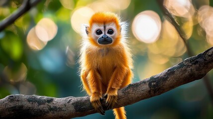 Fototapeta premium Langur perched on a tree branch in a Thai forest in the afternoon. generative ai