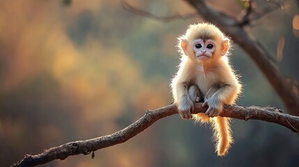 Naklejka premium Langur perched on a tree branch in a Thai forest in the afternoon. generative ai