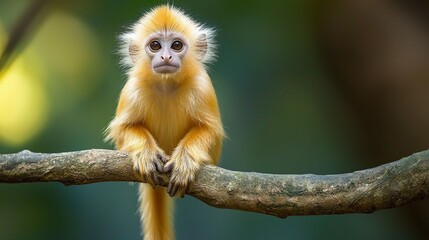 Fototapeta premium Langur perched on a tree branch in a Thai forest in the afternoon. generative ai