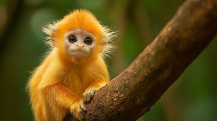 Naklejka premium Langur perched on a tree branch in a Thai forest in the afternoon. generative ai