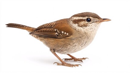 Fototapeta premium Rufous-capped Wren Isolated on White: A Portrait of Avian Beauty