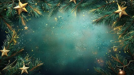 Fototapeta premium Festive Greenery with Golden Stars for Holiday Cheer