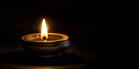 Brass Oil Lamp with Flame in Darkness on Transparent Background
